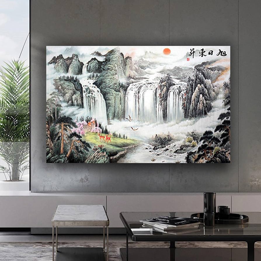 絵画 Mountain Waterfall Shumu Fu, Mountain Landscape with Waterfall (52), Oil on